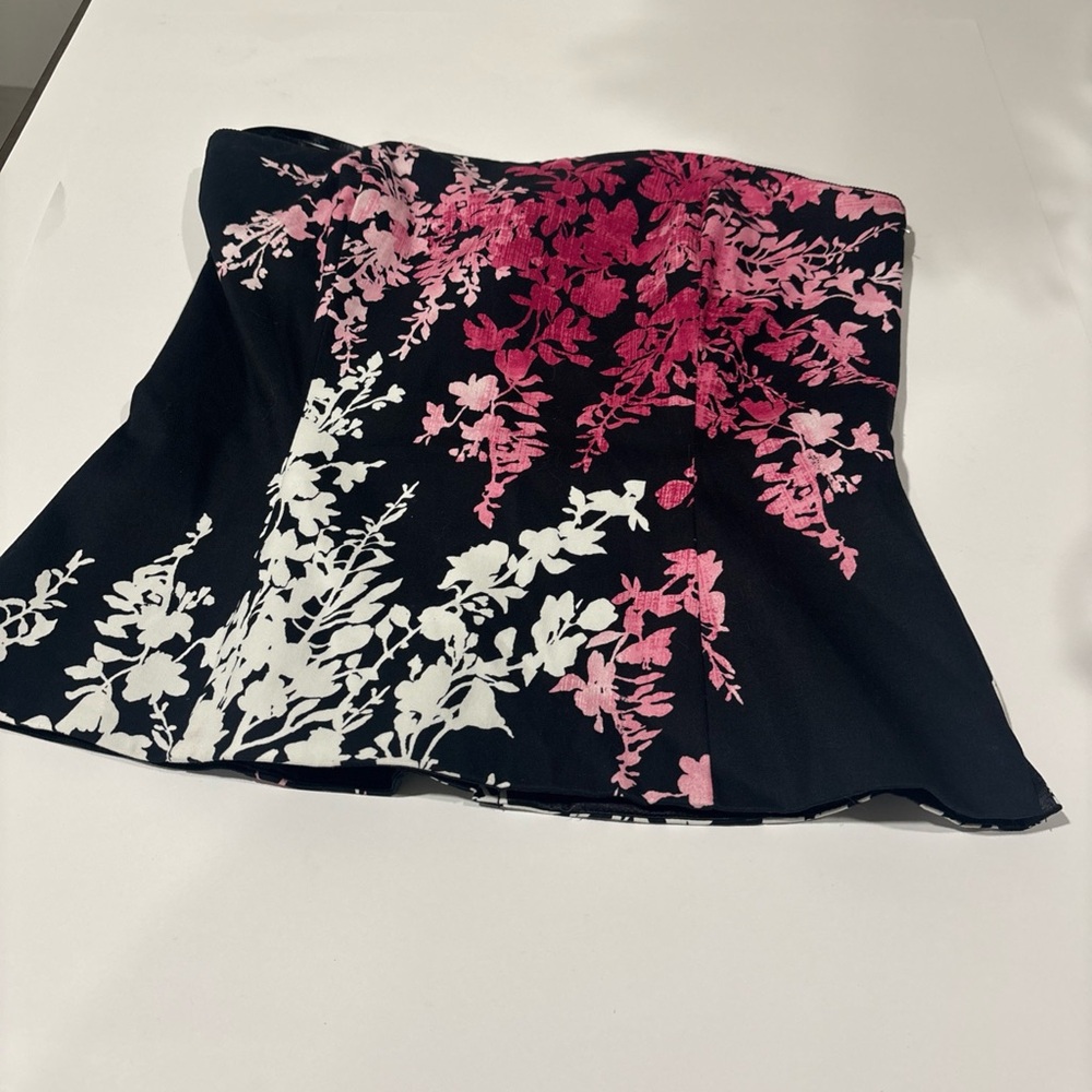 White House Black Market Black Strapless Bustier with Pink & White Floral Print